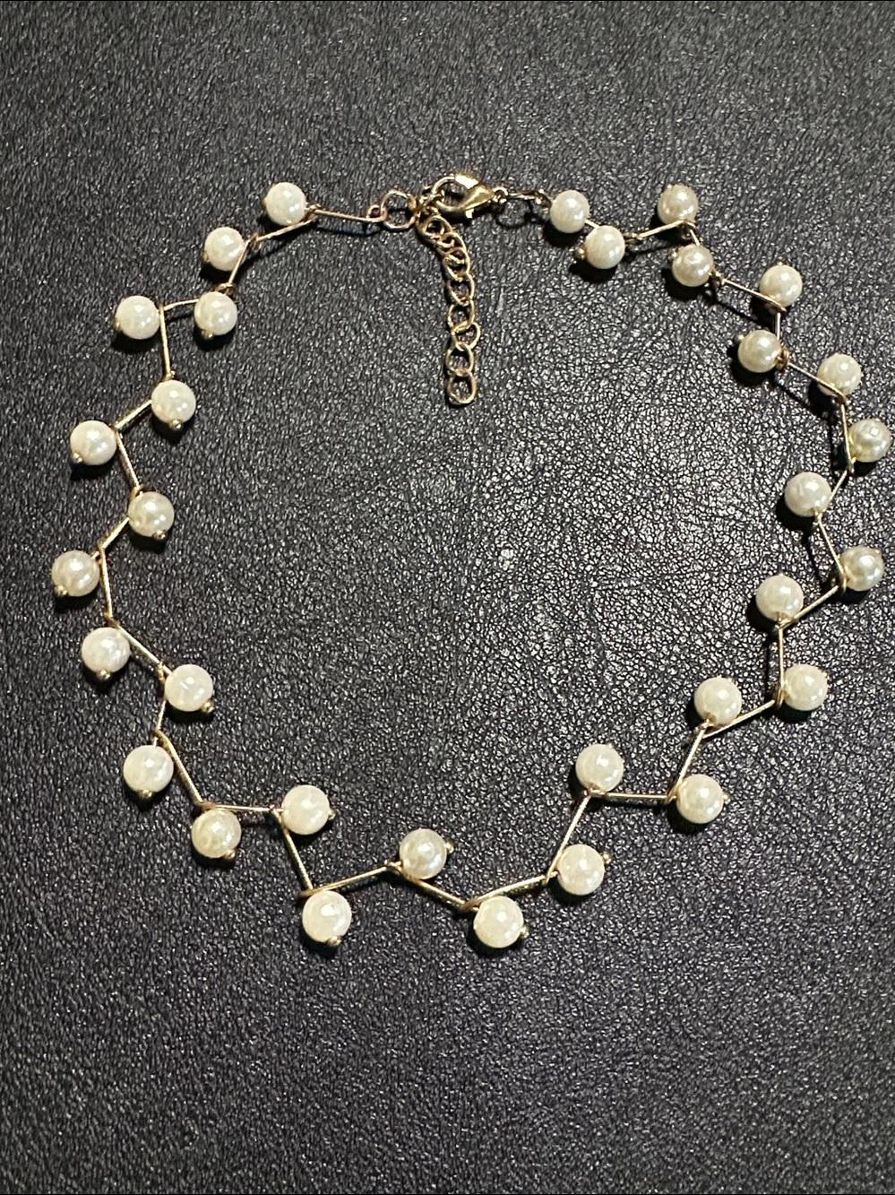 137.  Gold Tone & Faux Pearl Choker Necklace - Picture 7 of 7